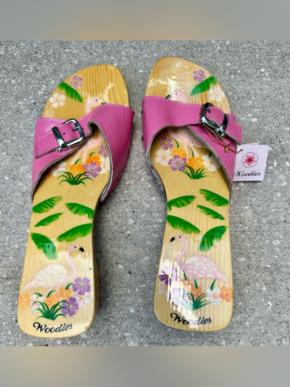 Woodies Women's Size 10 Pink Wooden Clog Sandals New Floral Slip-On Mules